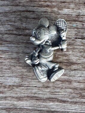 Disney Mickey Mouse Tennis Brooch Pin W Attached Tennis Ball Stud Earrings VTG